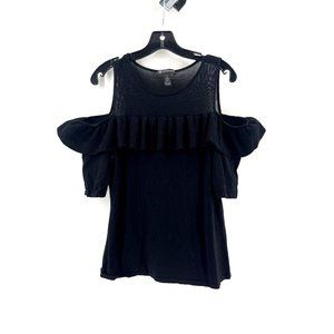 INC Women's Black Sweater Open Shoulder Sexy Size Large Sheer Neckline